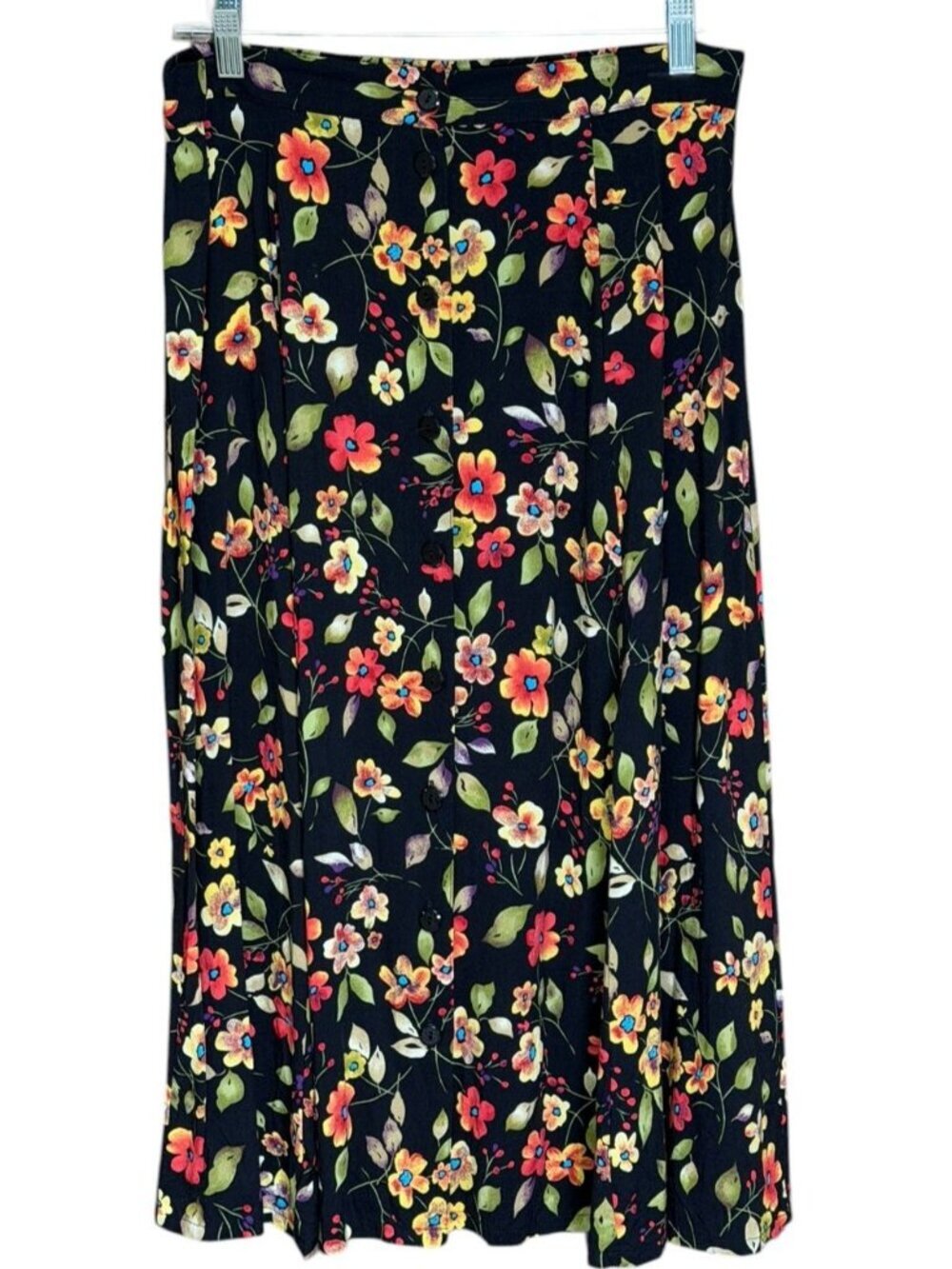 Sag Harbor Petite Floral Midi Skirt Button Front Rayon L